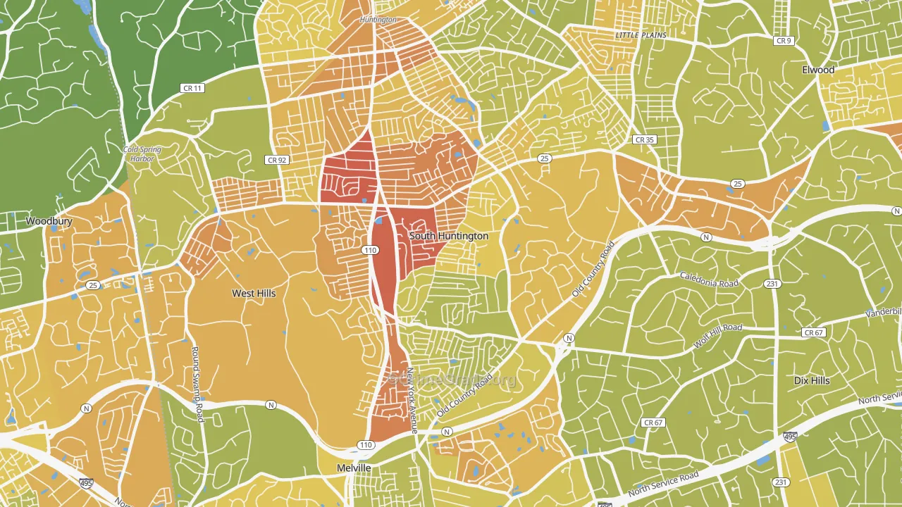 South Huntington, NY Map of Vehicle Theft Rates