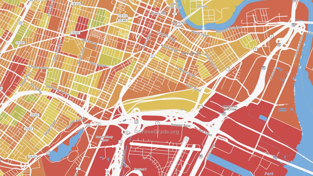 South Ironbound, Newark, NJ Map of Vehicle Theft Rates