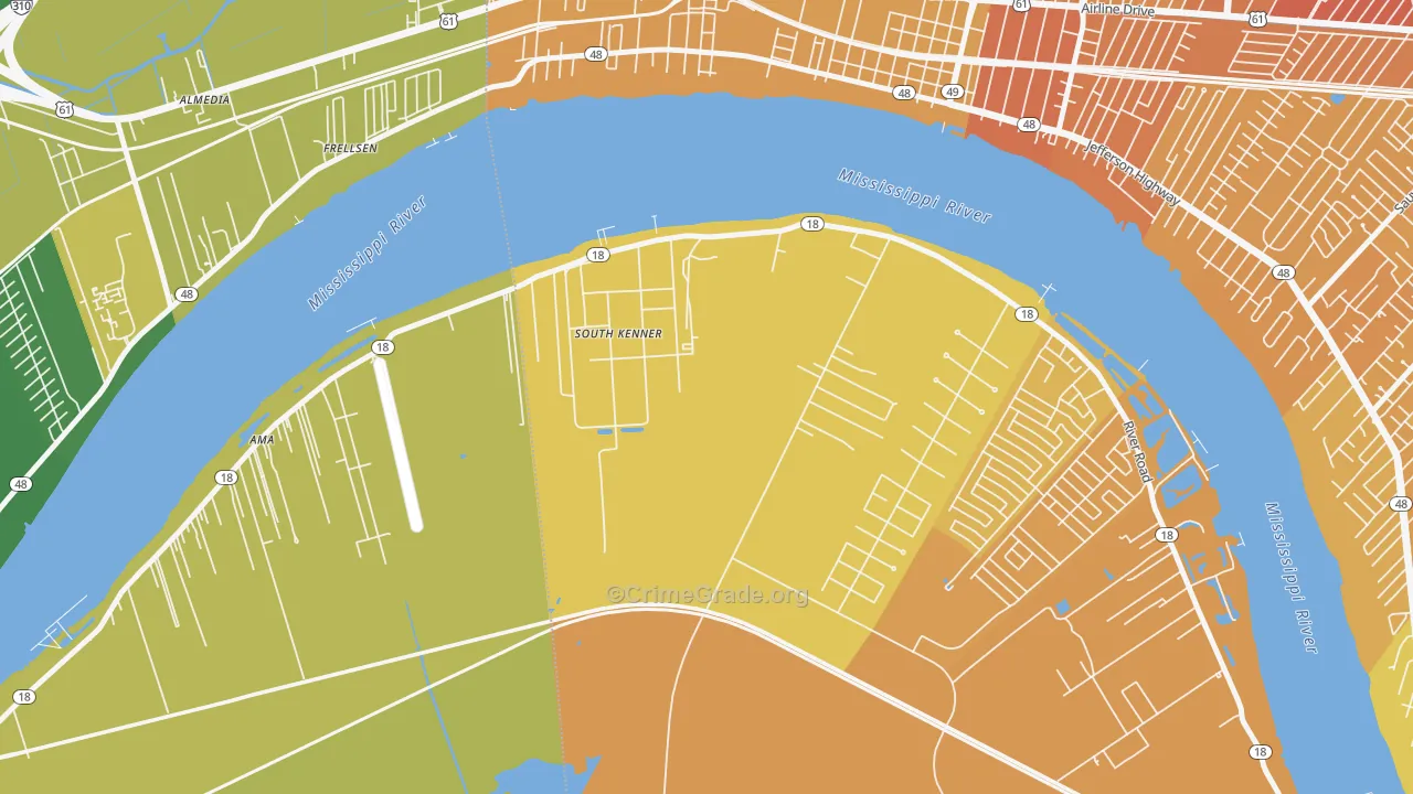South Kenner, LA Map of Vehicle Theft Rates