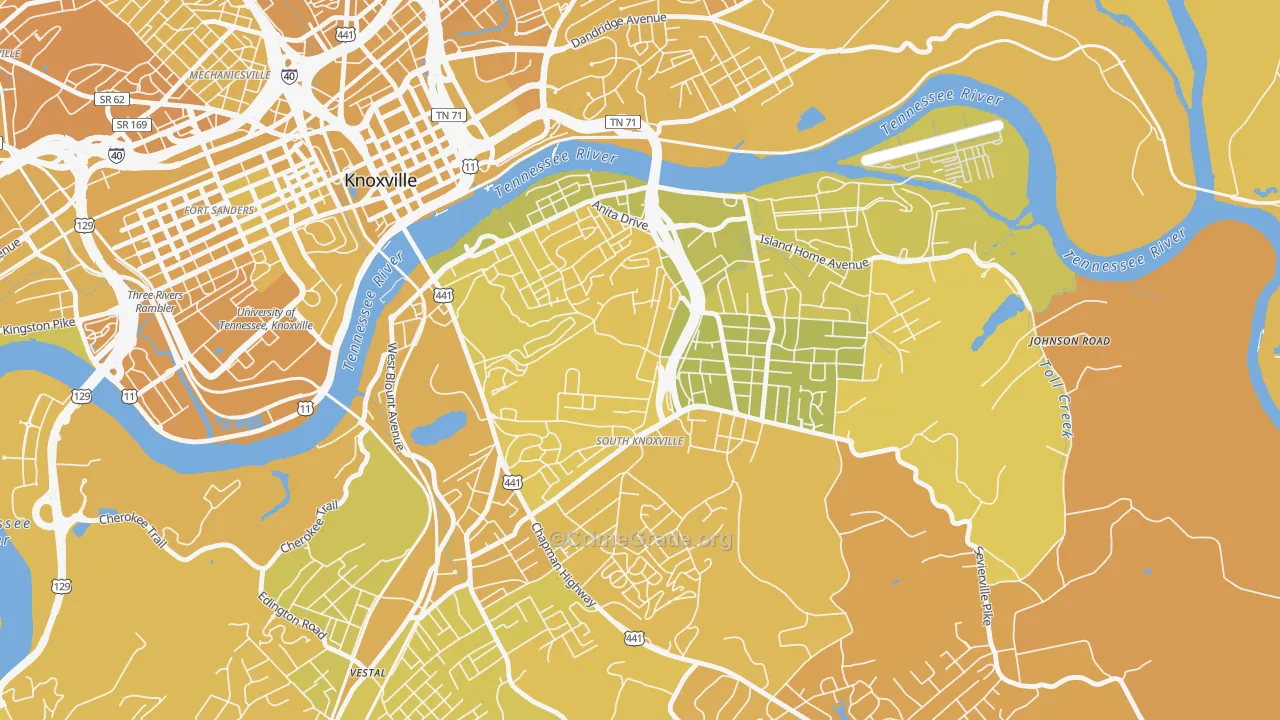 South Knoxville, Knoxville, TN Map of Vehicle Theft Rates