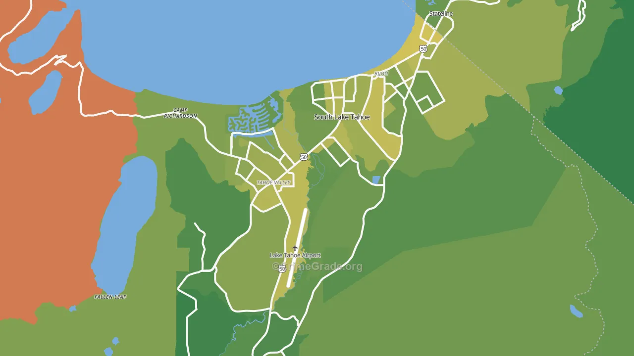 South Lake Tahoe, CA Map of Vehicle Theft Rates