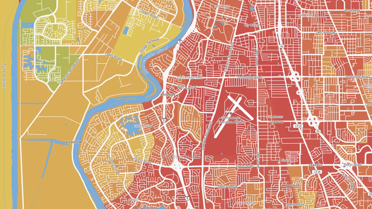 South Land Park, Sacramento, CA Map of Vehicle Theft Rates