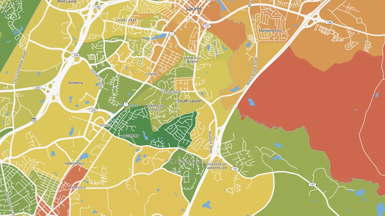 South Laurel, MD Map of Vehicle Theft Rates