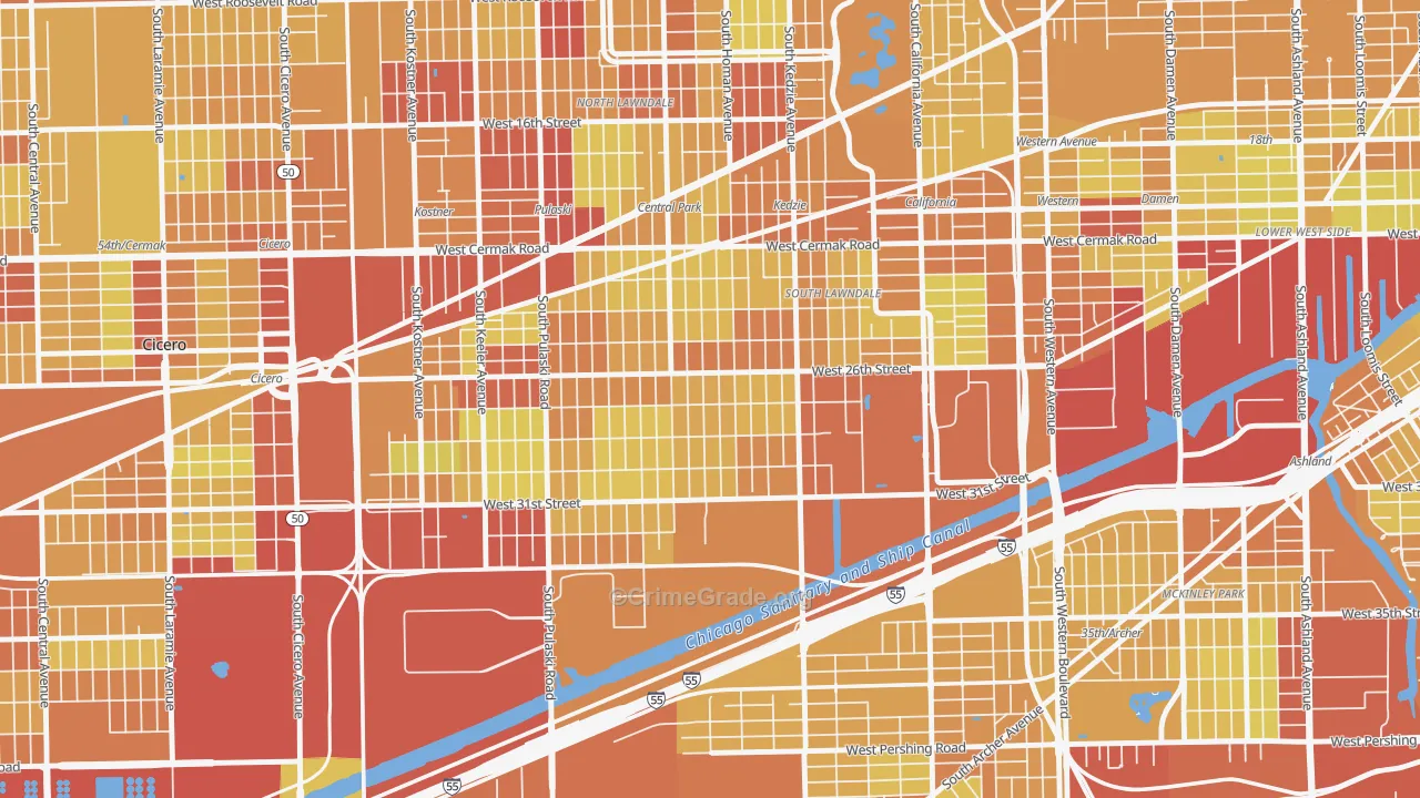 South Lawndale, Chicago, IL Map of Vehicle Theft Rates