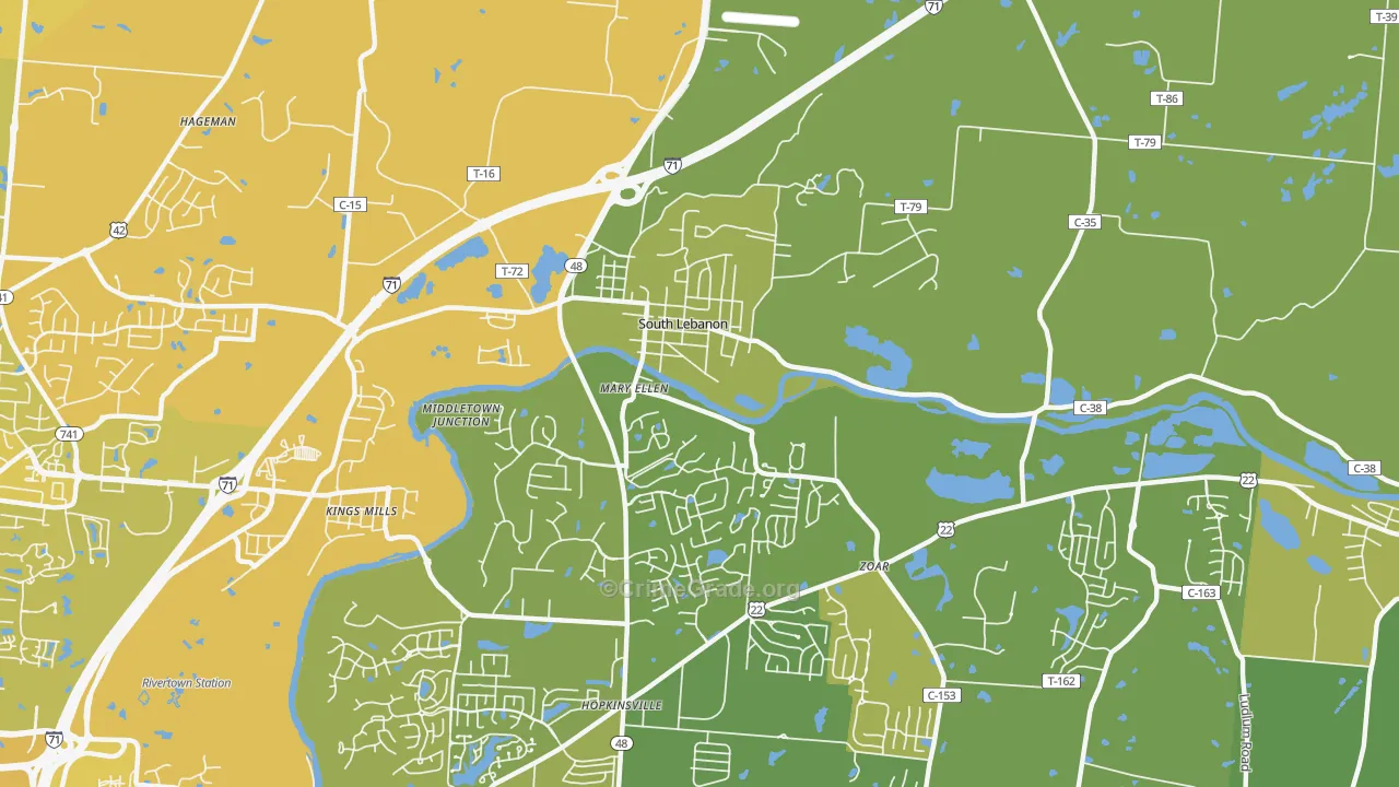 South Lebanon, OH Map of Vehicle Theft Rates