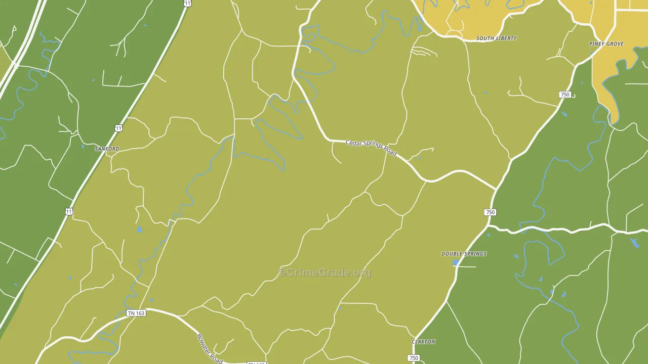 South Liberty, TN Map of Vehicle Theft Rates