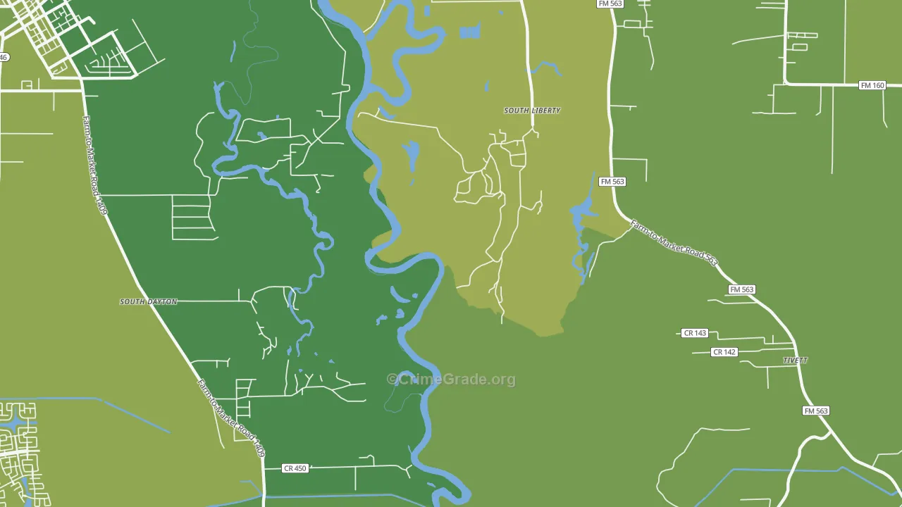 South Liberty, TX Map of Vehicle Theft Rates