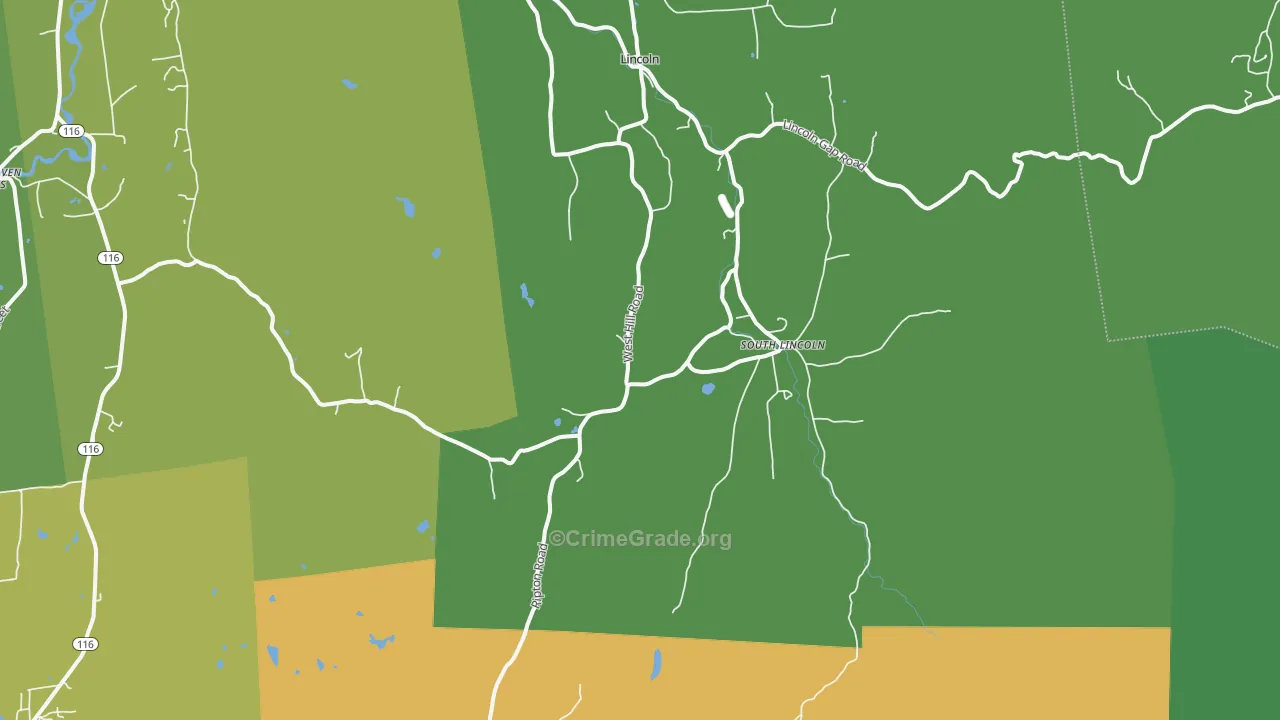 South Lincoln, VT Map of Vehicle Theft Rates