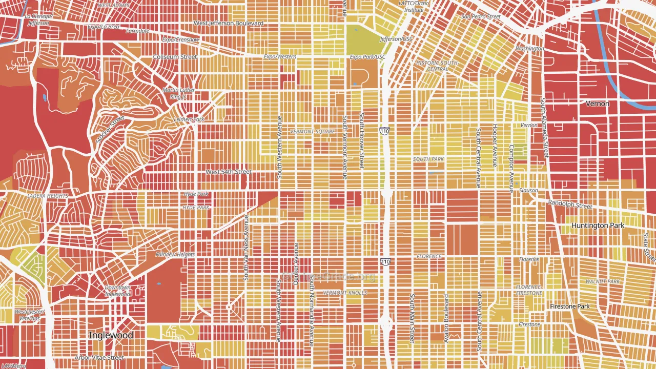 South Los Angeles, Los Angeles, CA Map of Vehicle Theft Rates