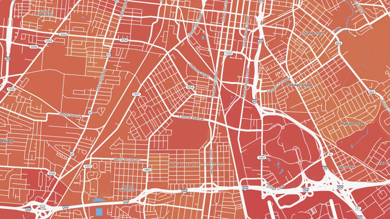 South Louisville, Louisville, KY Map of Vehicle Theft Rates