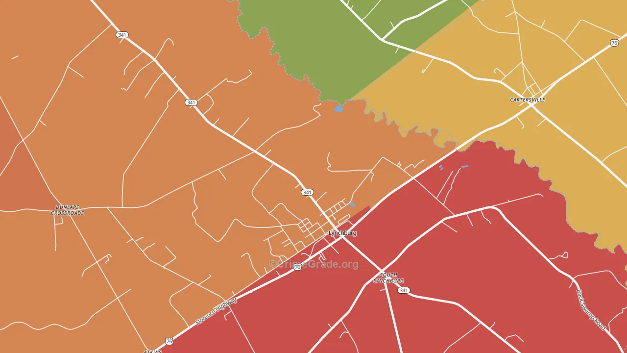 South Lynchburg, SC Map of Vehicle Theft Rates