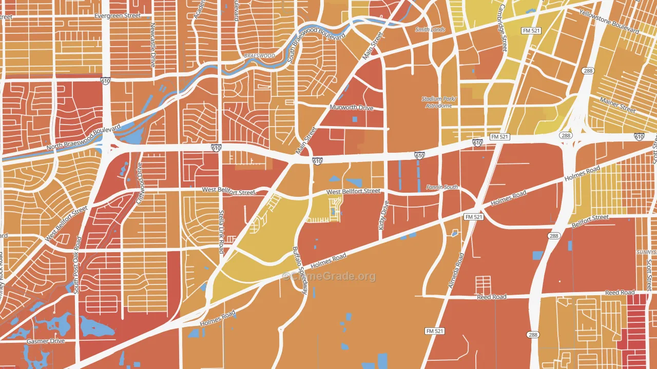 South Main, Houston, TX Map of Vehicle Theft Rates