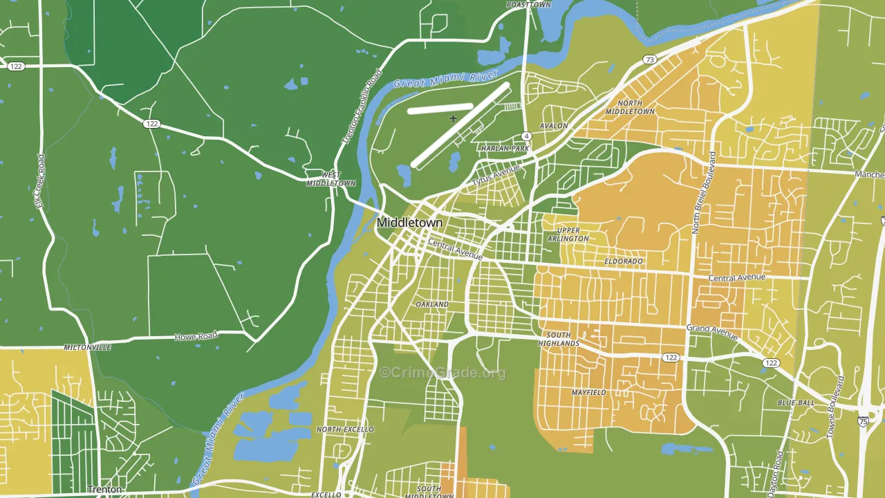 South Main Street Historic District, Middletown, OH Map of Vehicle Theft Rates