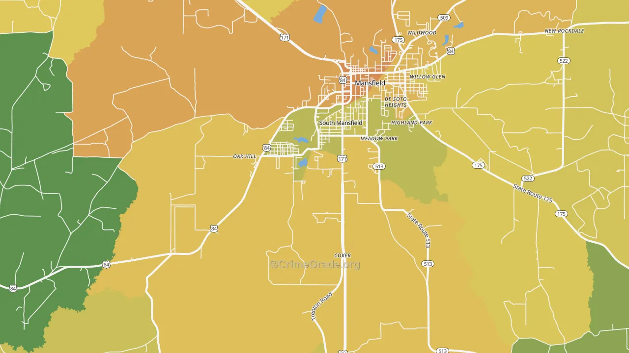 South Mansfield, LA Map of Vehicle Theft Rates