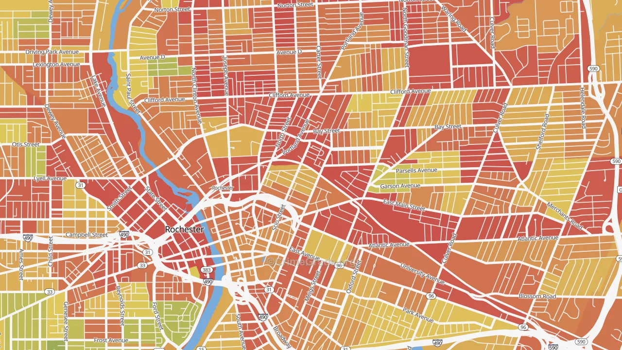 South Marketview Heights, Rochester, NY Map of Vehicle Theft Rates