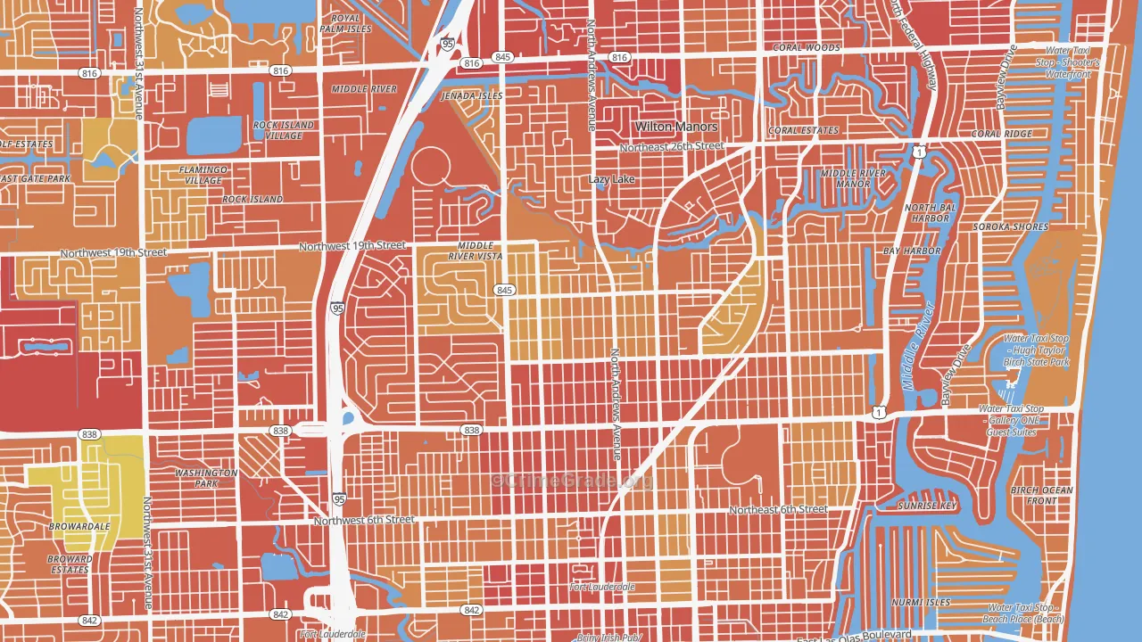 South Middle River, Fort Lauderdale, FL Map of Vehicle Theft Rates