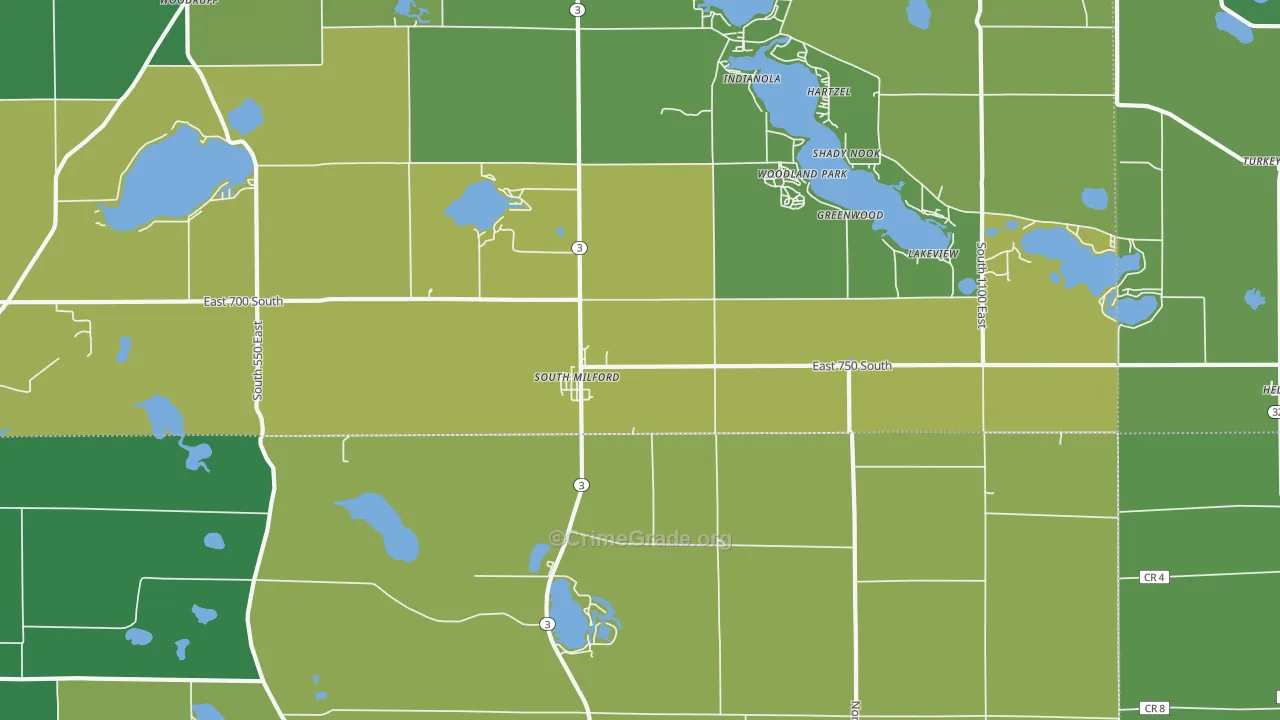 South Milford, IN Map of Vehicle Theft Rates