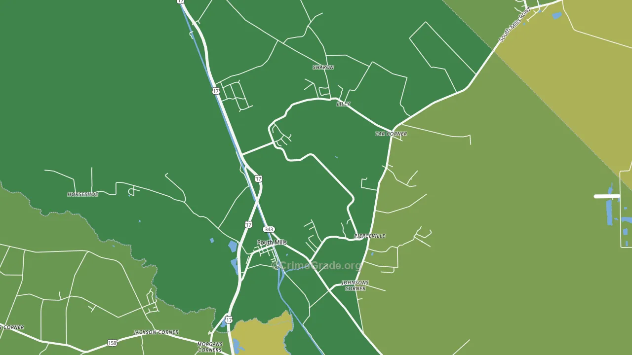 South Mills, NC Map of Vehicle Theft Rates