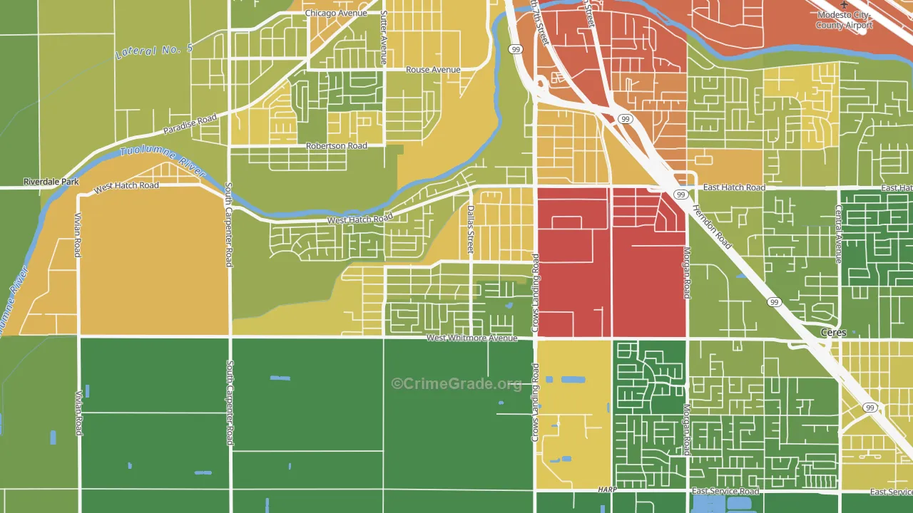 South Modesto Acres, Modesto, CA Map of Vehicle Theft Rates