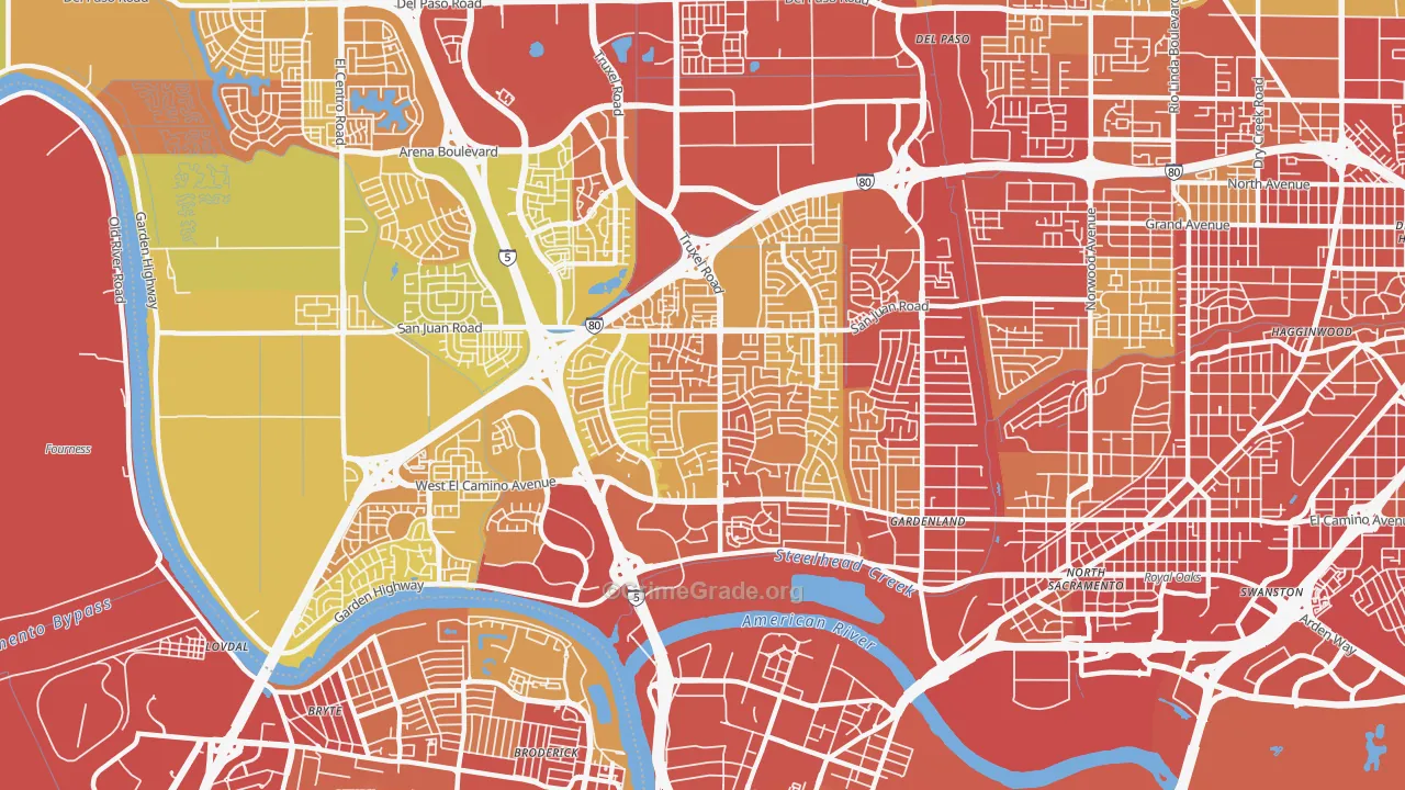 South Natomas, Sacramento, CA Map of Vehicle Theft Rates