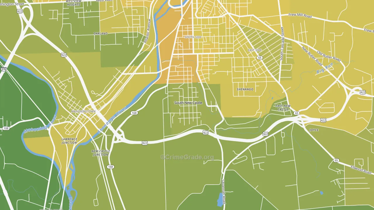 South New Castle, PA Map of Vehicle Theft Rates
