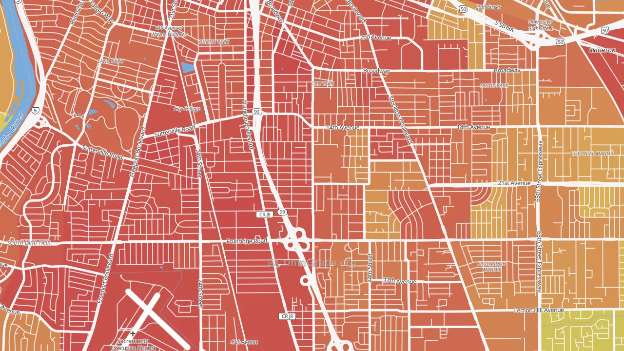 South Oak Park, Sacramento, CA Map of Vehicle Theft Rates