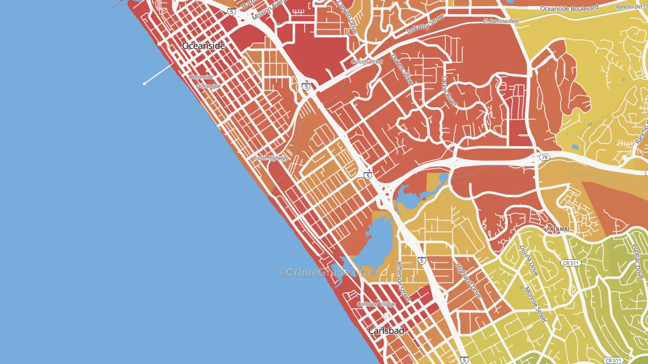 South Oceanside, Oceanside, CA Map of Vehicle Theft Rates