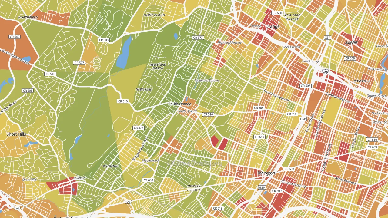 South Orange, NJ Map of Vehicle Theft Rates