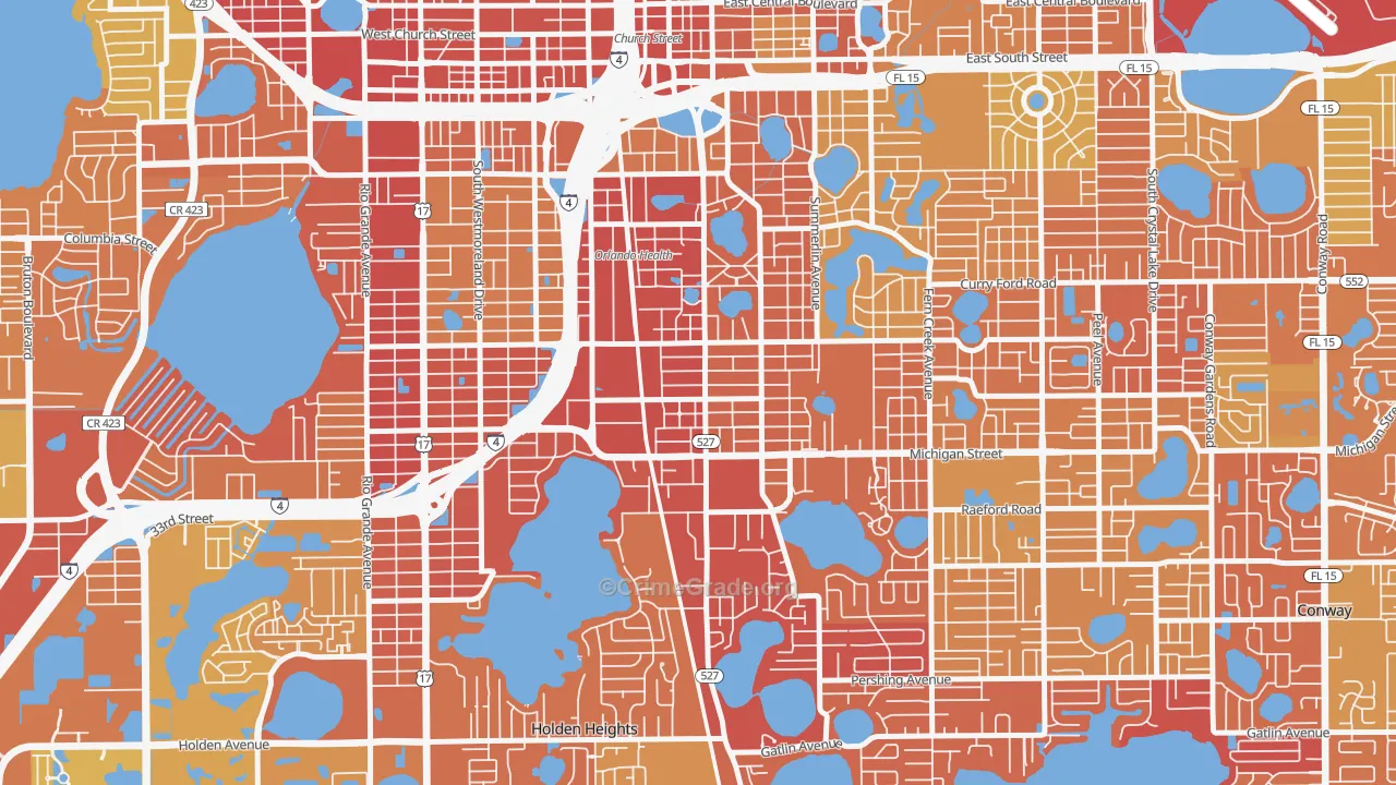 South Orange, Orlando, FL Map of Vehicle Theft Rates