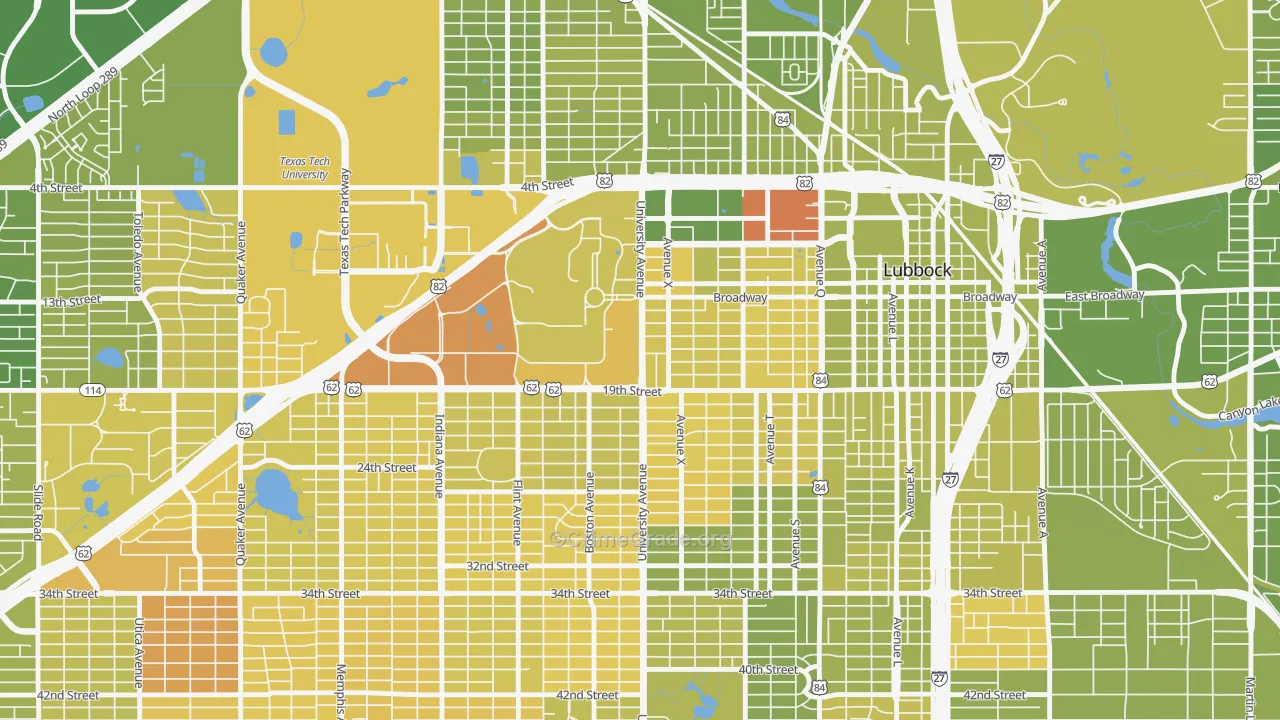 South Overton, Lubbock, TX Map of Vehicle Theft Rates