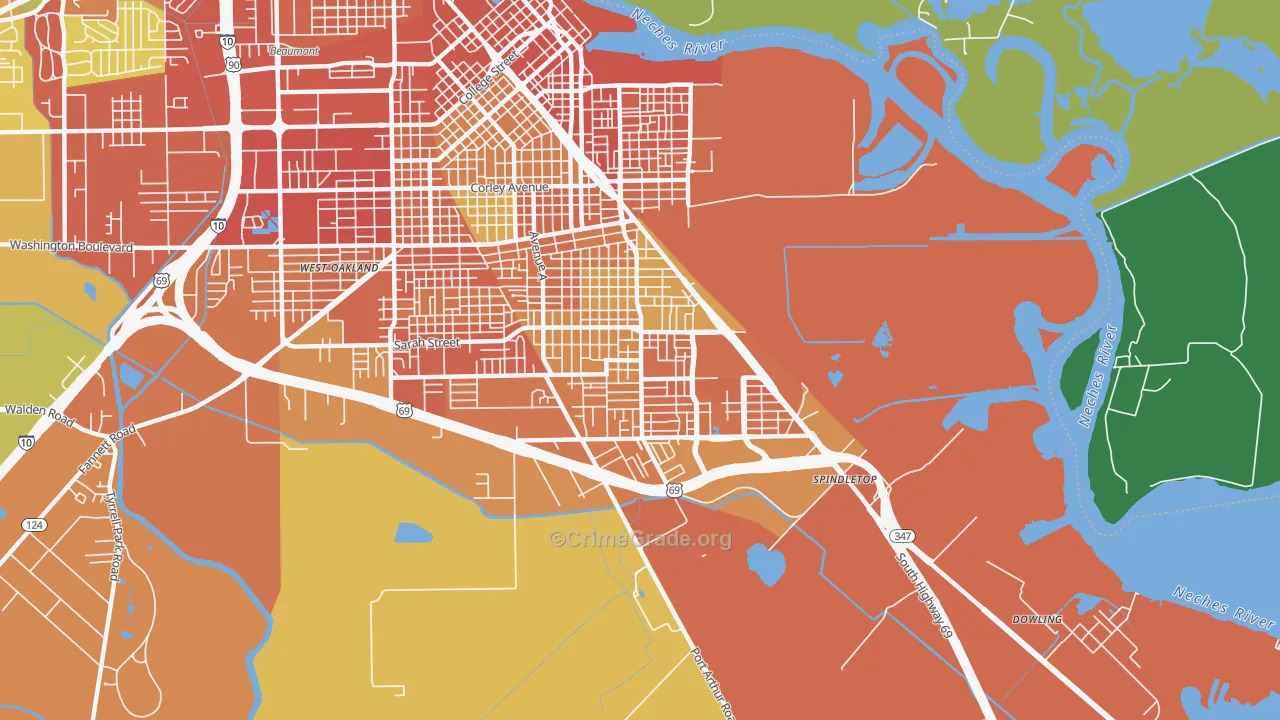 South Park, Beaumont, TX Map of Vehicle Theft Rates