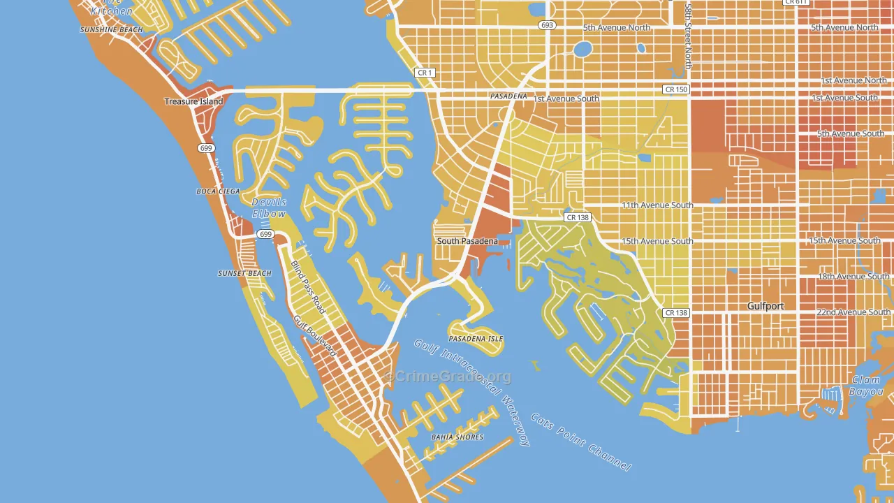 South Pasadena, FL Map of Vehicle Theft Rates