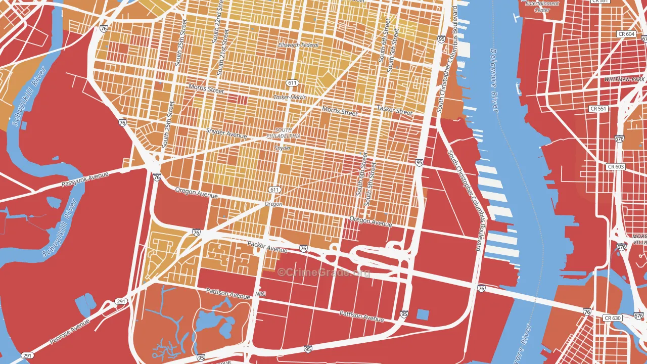 South Philadelphia, Philadelphia, PA Map of Vehicle Theft Rates