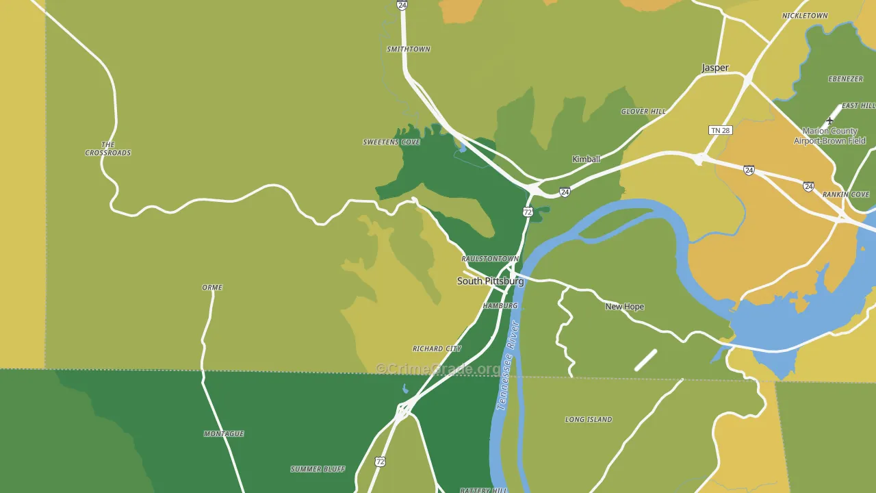 South Pittsburg, TN Map of Vehicle Theft Rates