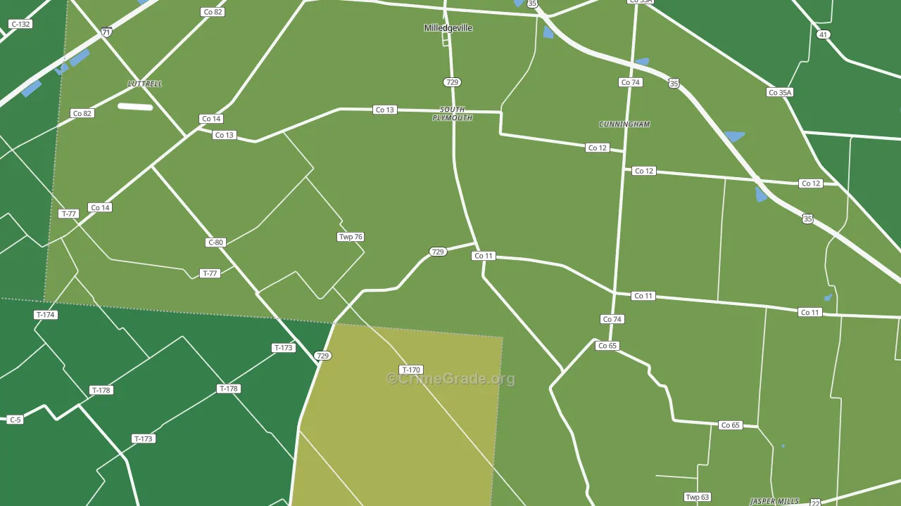 South Plymouth, OH Map of Vehicle Theft Rates