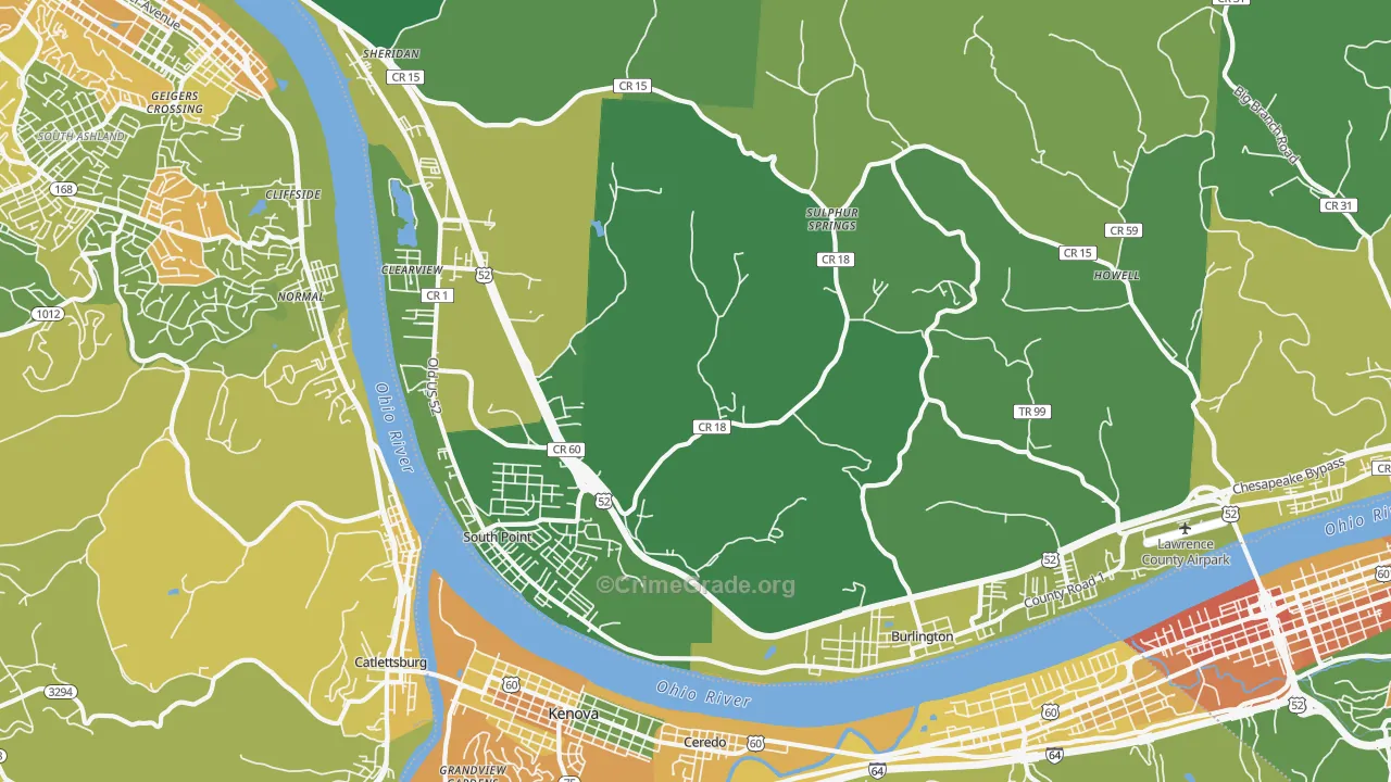 South Point, OH Map of Vehicle Theft Rates