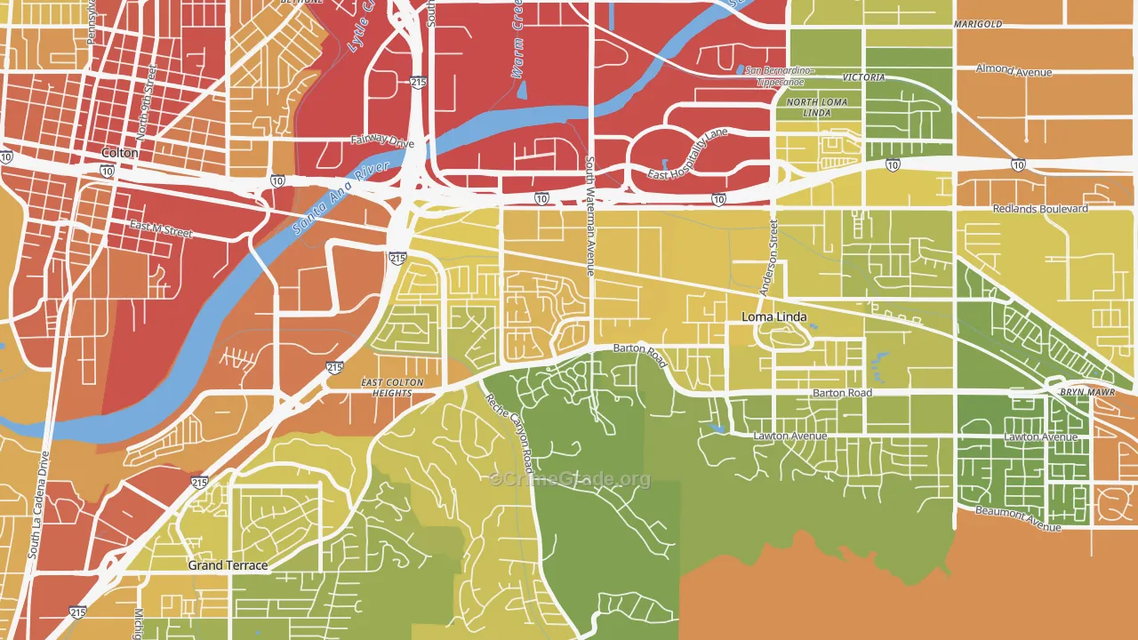 South Pointe, San Bernardino, CA Map of Vehicle Theft Rates