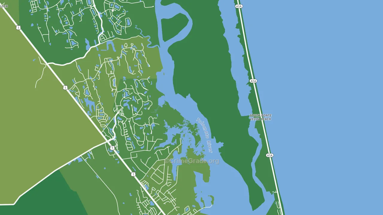 South Ponte Vedra Beach, FL Map of Vehicle Theft Rates