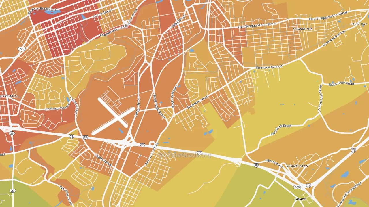 South Poplar, Allentown, PA Map of Vehicle Theft Rates