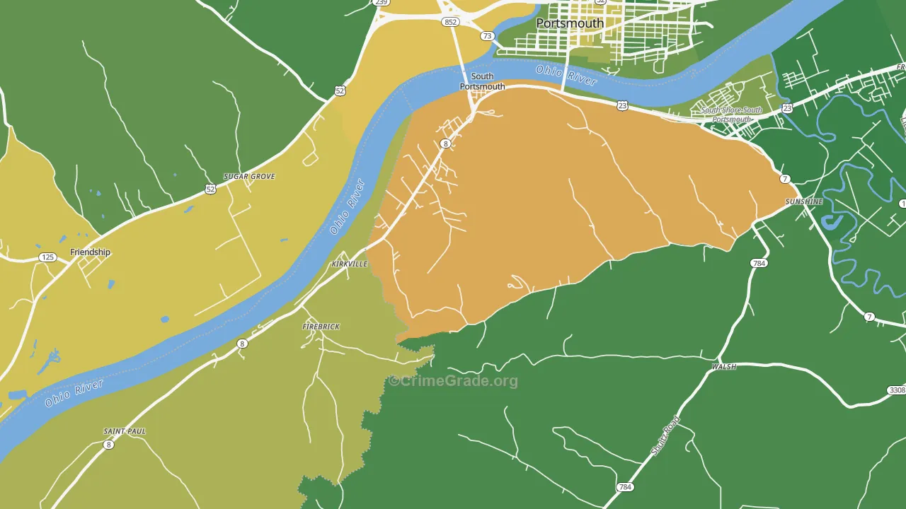 South Portsmouth, KY Map of Vehicle Theft Rates