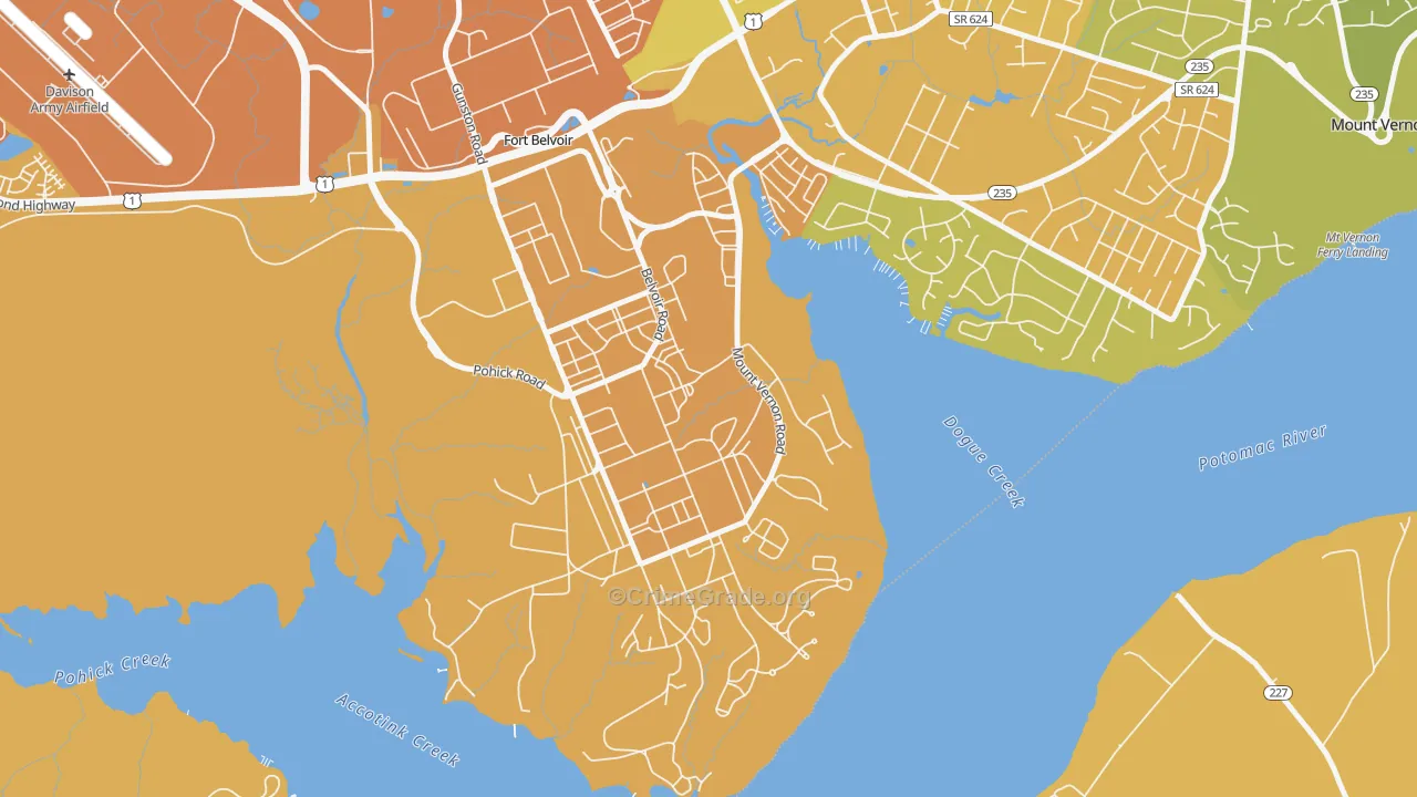 South Post, Fort Belvoir, VA Map of Vehicle Theft Rates
