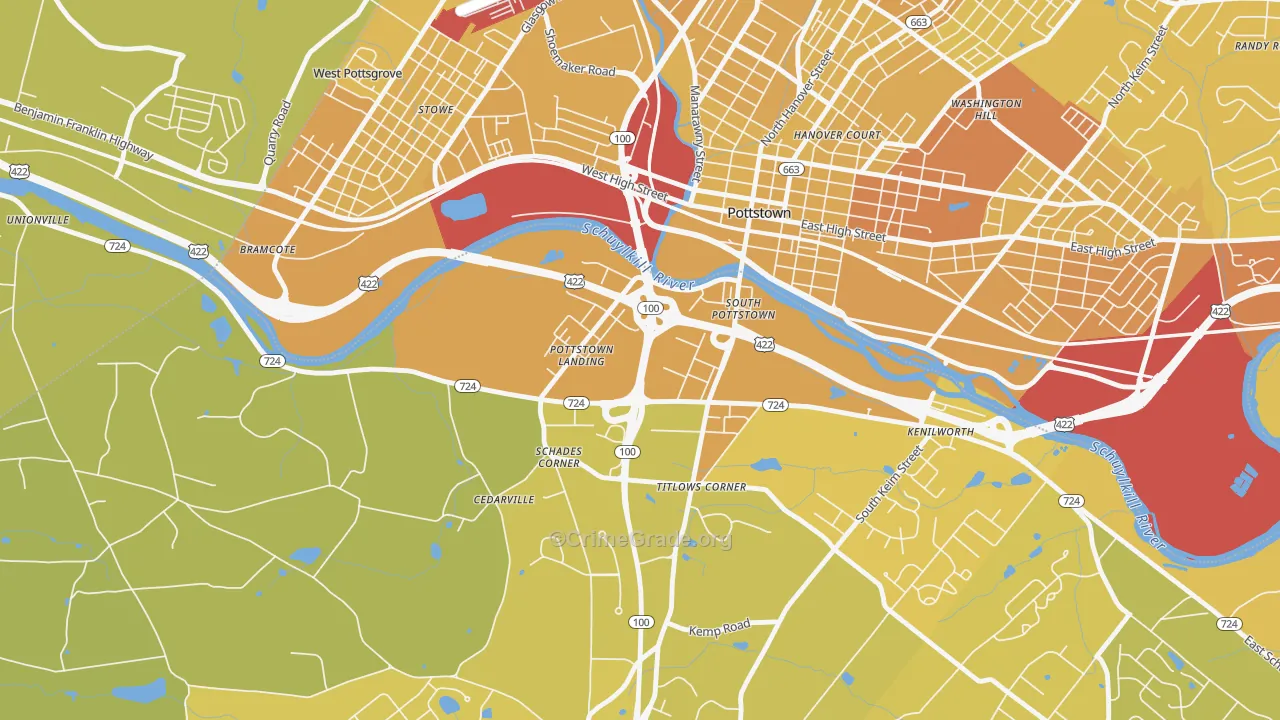 South Pottstown, PA Map of Vehicle Theft Rates