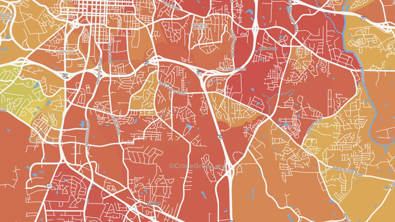 South, Raleigh, NC Map of Vehicle Theft Rates