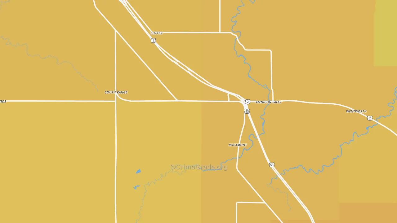 South Range, WI Map of Vehicle Theft Rates