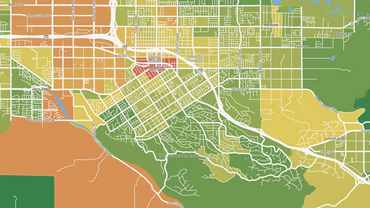 South Redlands, Redlands, CA Map of Vehicle Theft Rates