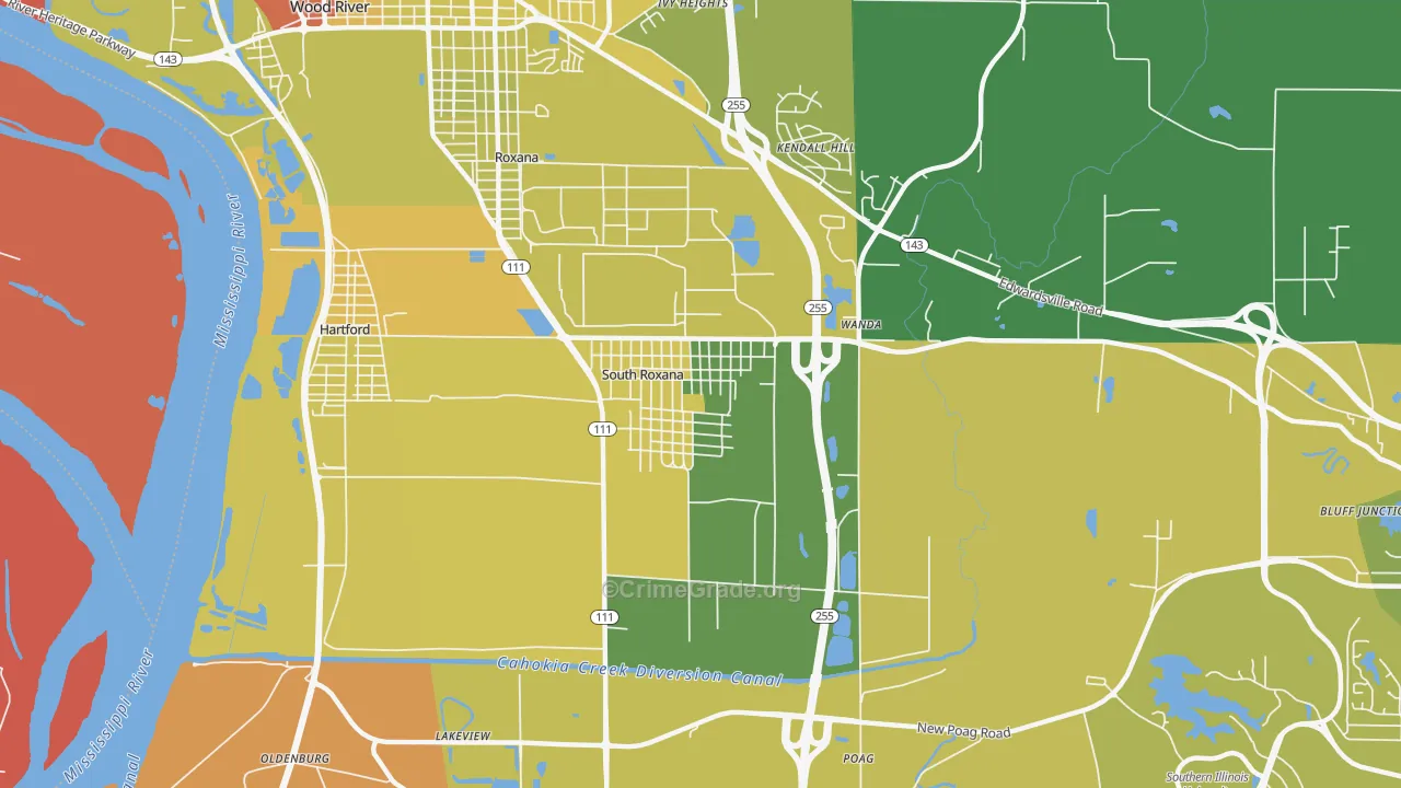South Roxana, IL Map of Vehicle Theft Rates