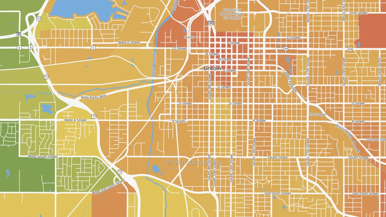 South Salt Creek, Lincoln, NE Map of Vehicle Theft Rates