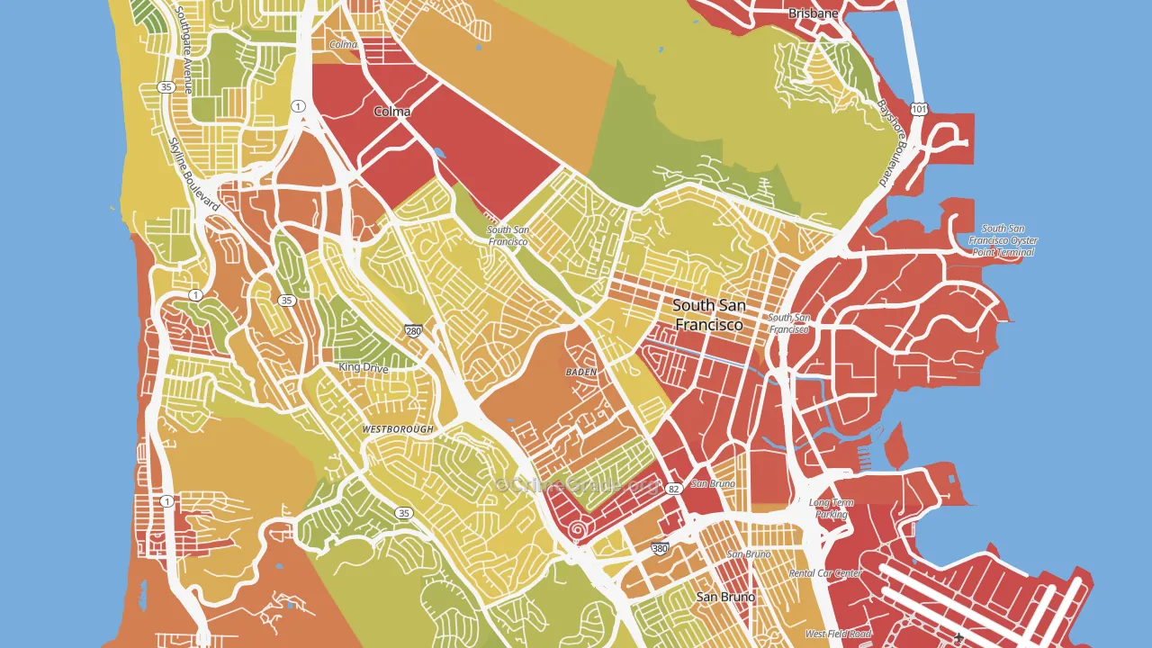 South San Francisco, CA Map of Vehicle Theft Rates