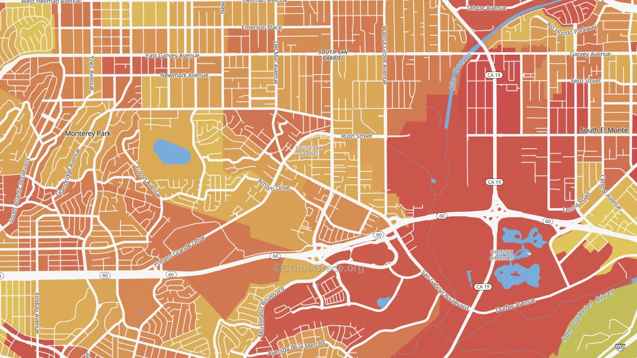 South San Gabriel, Rosemead, CA Map of Vehicle Theft Rates