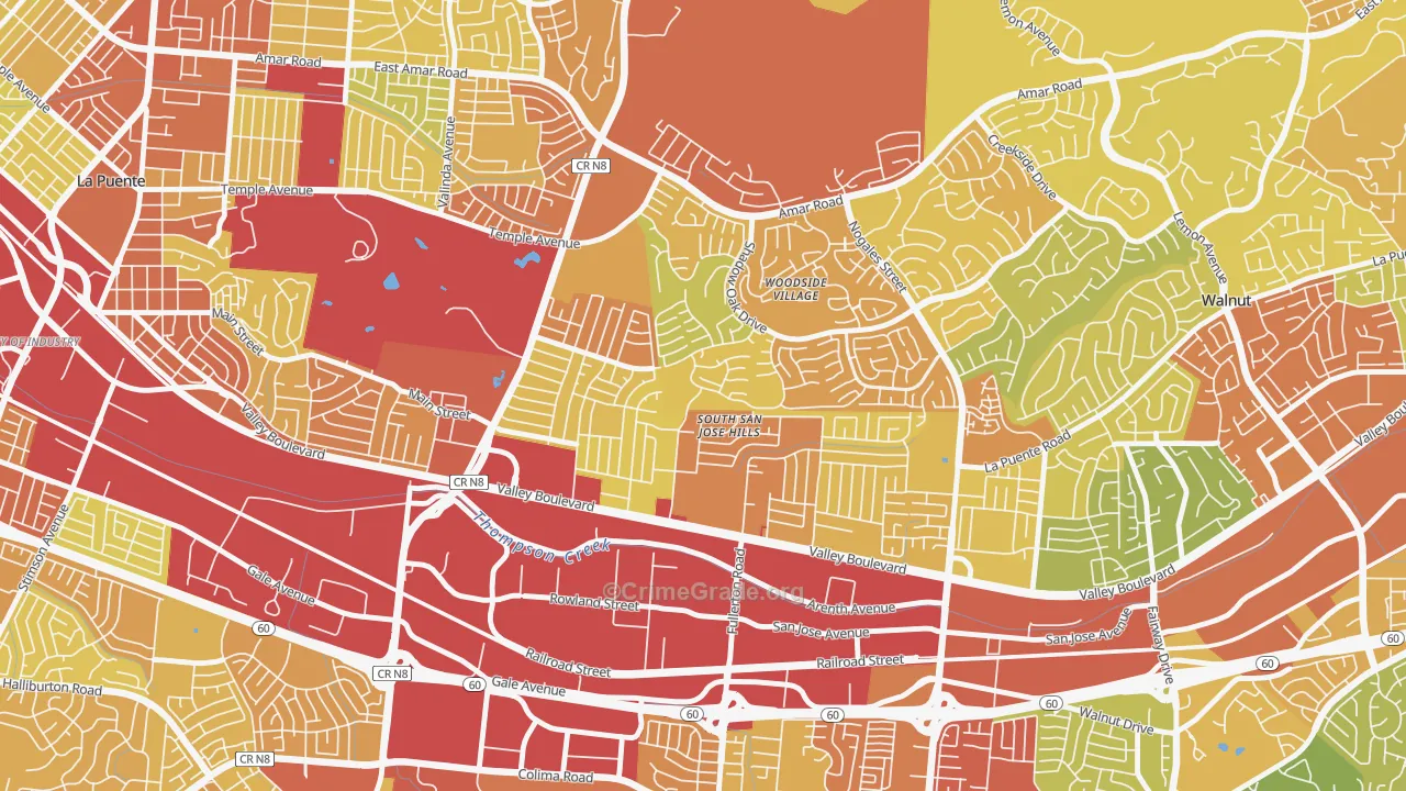 South San Jose Hills, CA Map of Vehicle Theft Rates
